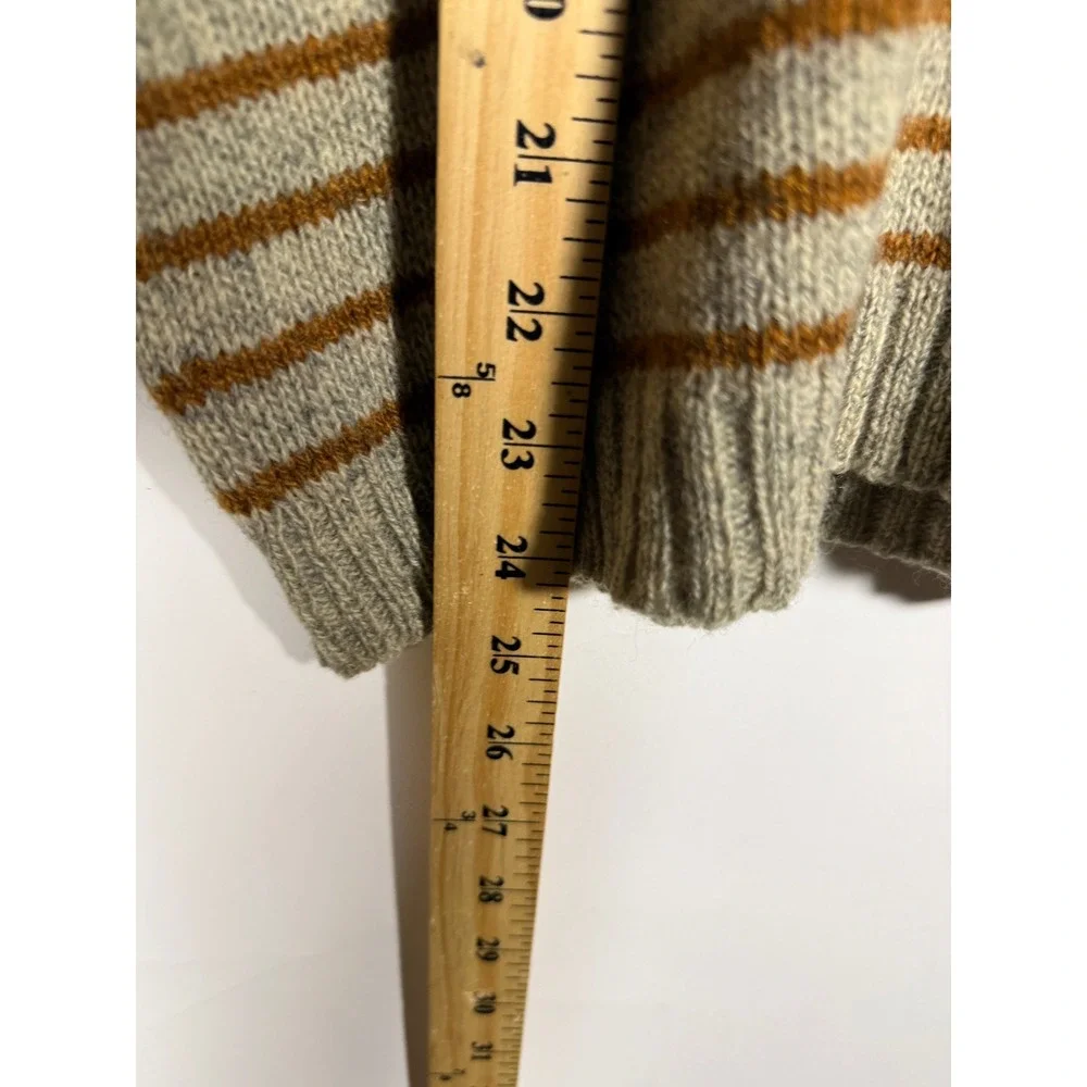 Vintage Herman Phillips Italy Striped Sweater Mens Grey Brown Knit Crew Nec FLAW